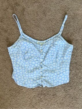 Ann Taylor Blue Floral Button-Front Cami Crop Top